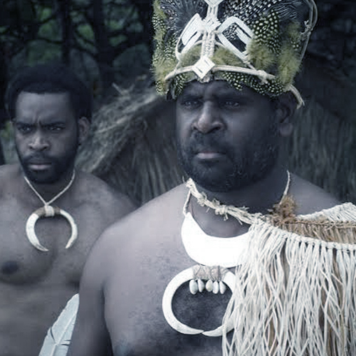Jimi Bani actor wearing traditional clothes in movie scene Blue Water Empire